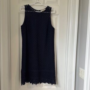 Elegant Navy Sleeveless Lace Dress. Lined. Sz 10. 36” long